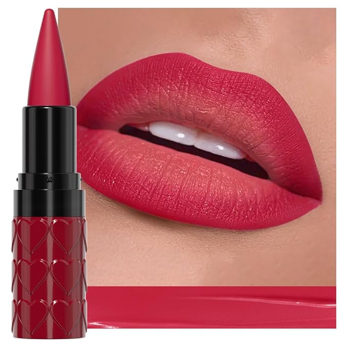evpct Bright Red Gradient Matte Lipstick Lip Liner Combo Set for Older Women Long Lasting Waterproof, Big Red Lips Stick Crayon Pencil Cream Lip Liner and Lipstick Combo Makeup, Flawless Ombre Effect