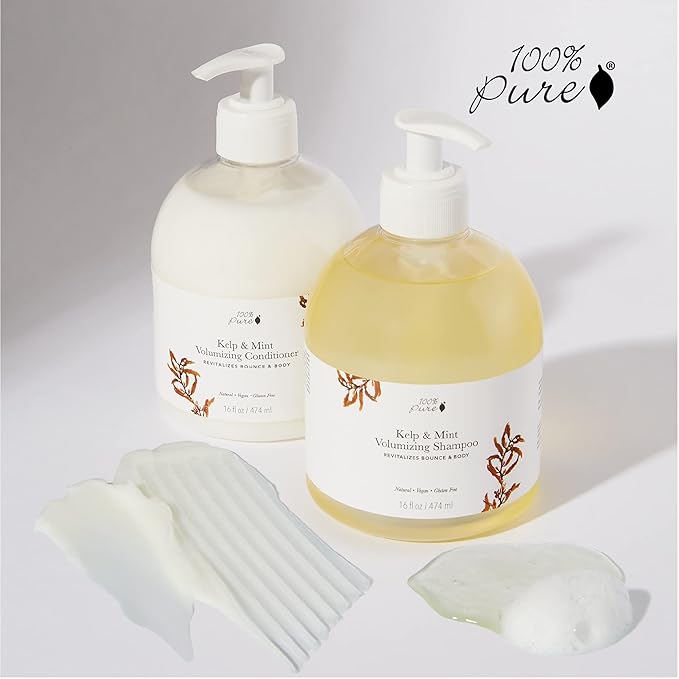 100% PURE Kelp & Mint Volumizing Shampoo Purifying Deep Detox - Hydrating Botanical Body Boost for Dry, Damaged Thinning Hair, Promotes Healthy Growth for Women & Men - Sulfate Free - 16 Fl Oz