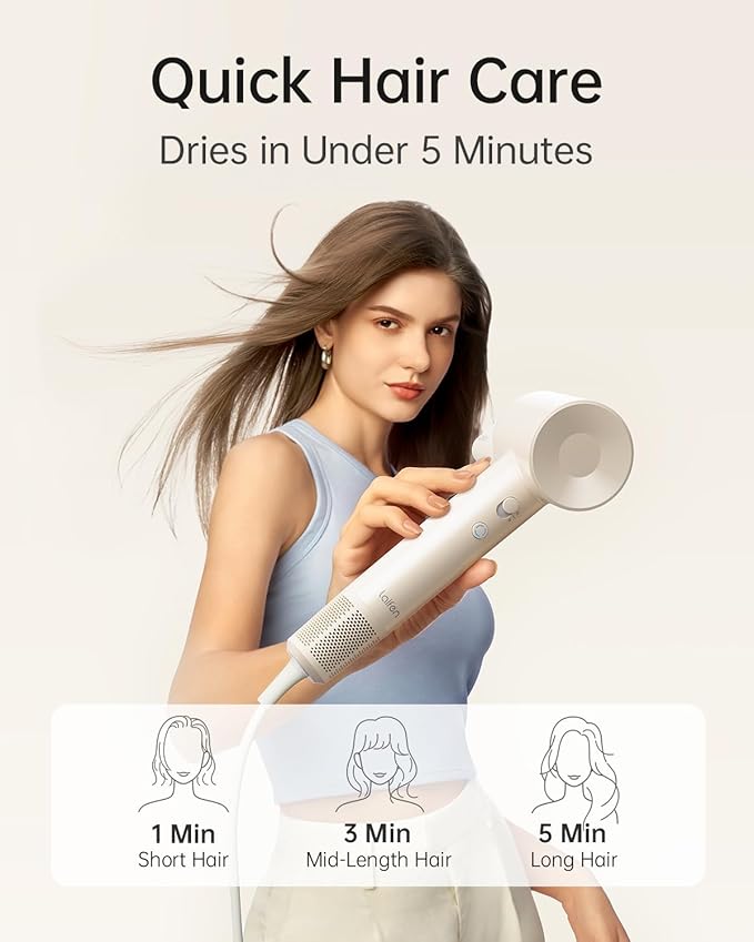 Laifen SE Lite Hair Dryer, Negative Ionic Blow Dryer with 10W RPM Brushless Motor for Fast Drying, High-Speed Low Noise Thermo-Control Hairdryer with Lightweight Design for Home/Portable Travel