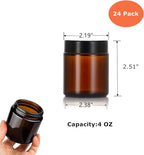 24 Pack 4oz Amber Glass Jars, Round Empty Cosmetic Jars with with Black Lids and Inner Liners, Reusable Glass Travel Containers for Homemade Creams, Candle, Skincare, Lotion