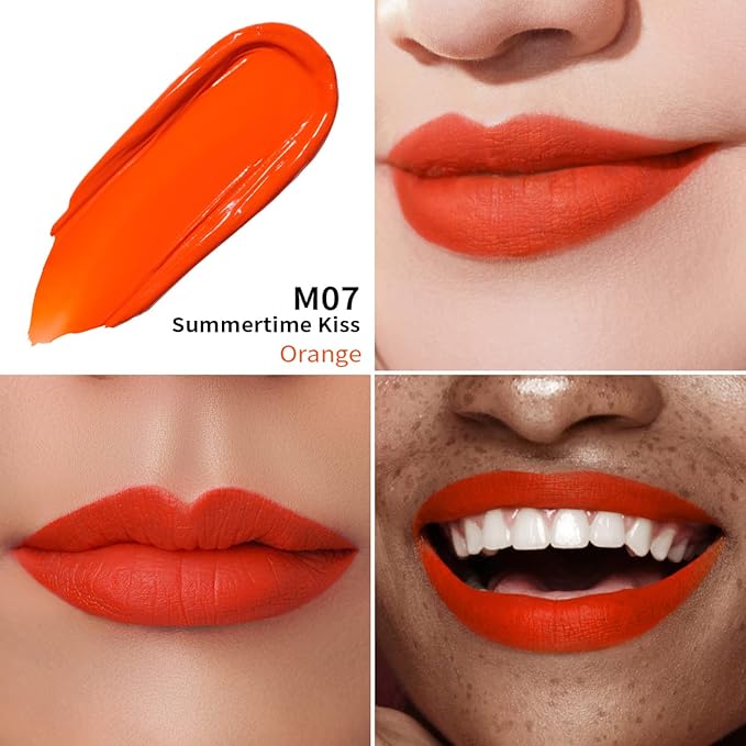 Oulac Matte Liquid Orange Lipstick for Women, Long Lasting Lipstick Waterproof Lip Stain, No Transfer, Creamy High Pigmented Formula with Rose Oil, Vegan & Cruelty-Free,Orange Red M07