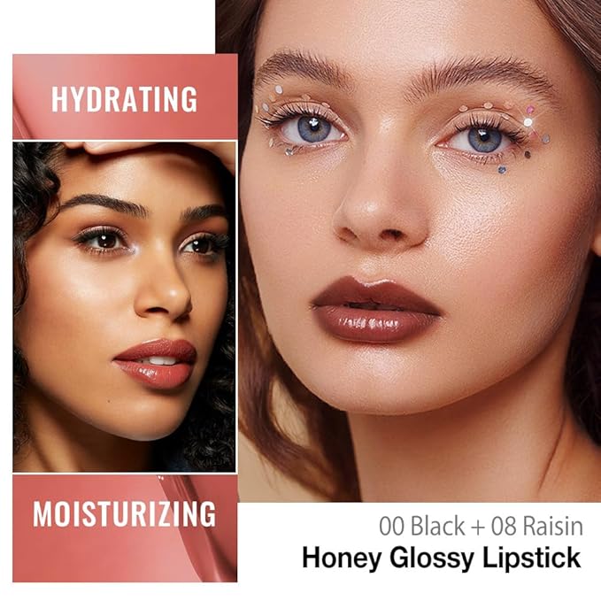 evpct 2Pcs Nude Brown Honey Lipstick Tinted Lip Balm, Sheer Hydrating Shine Tinted Lipstick for Women, Moisturizing Lip Color, Nourishing Tinted Lip Balm Plumper Gloss Stain, Glossy Shiny Finish