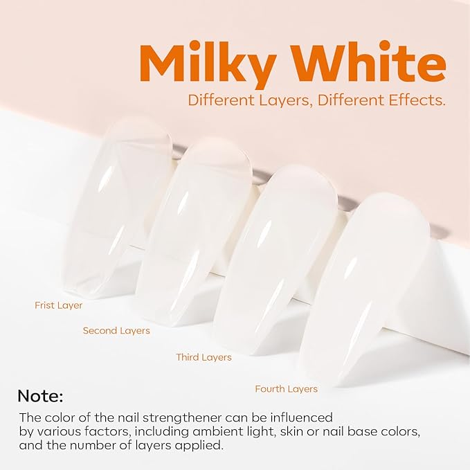 modelones Nail Strengthener and Growth Milky White Nail Polish Nail Repair for Damaged Nails Hardener Ridge Filler for Nail Strengthening Polish Gifts Women 15ml