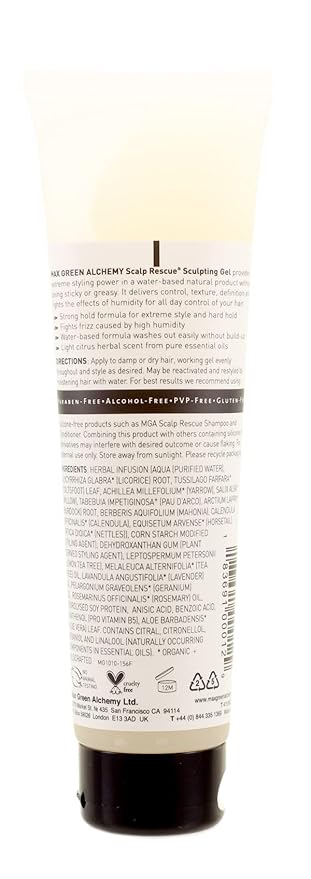 Max Green Alchemy MGA Vegan Sculpting Hair Gel Tube - Extreme Styling Hair Gel for Women & Men | Organic Formula of Styling Products Provide Strong Hold & Lasting Control | Color Safe | 5.5 Ounces