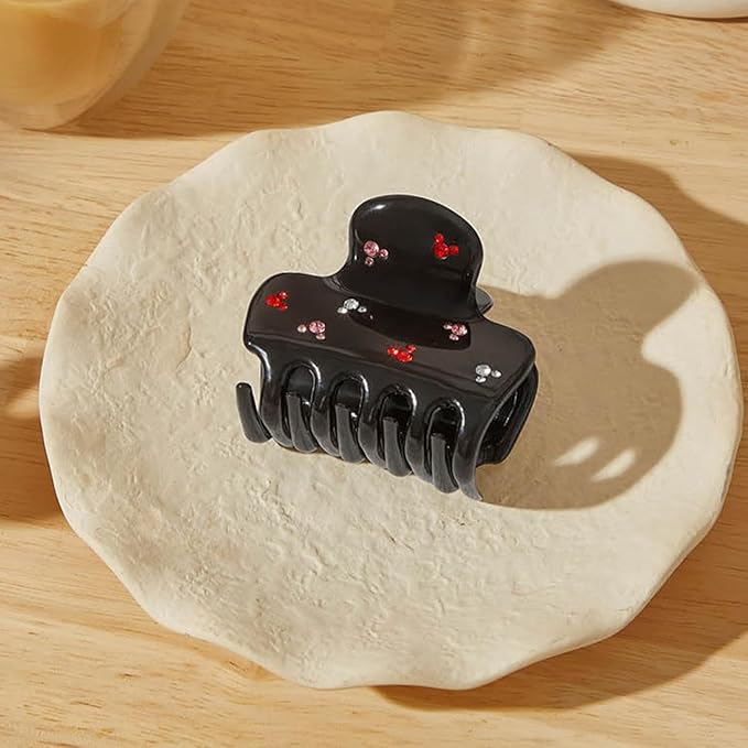 Kitsch & Mickey/Minnie Hair Claw with Rhinestones, Cute and Elegant Claw Clips for Girls, Great for All Hair Types, Recycled Plastic | Ideal Gifts for Women - 1pc (Black)