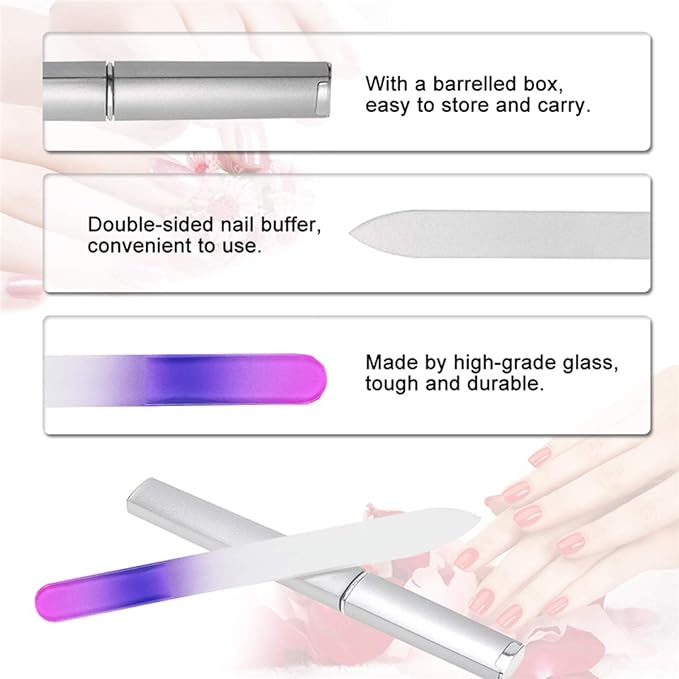 6 Pack Glass Nail File with Case, Crystal Fingernail Files Set, Double Sided Finger Nail Files, Professional Manicure Nail Care for Women, Christmas Gifts Stocking Stuffers