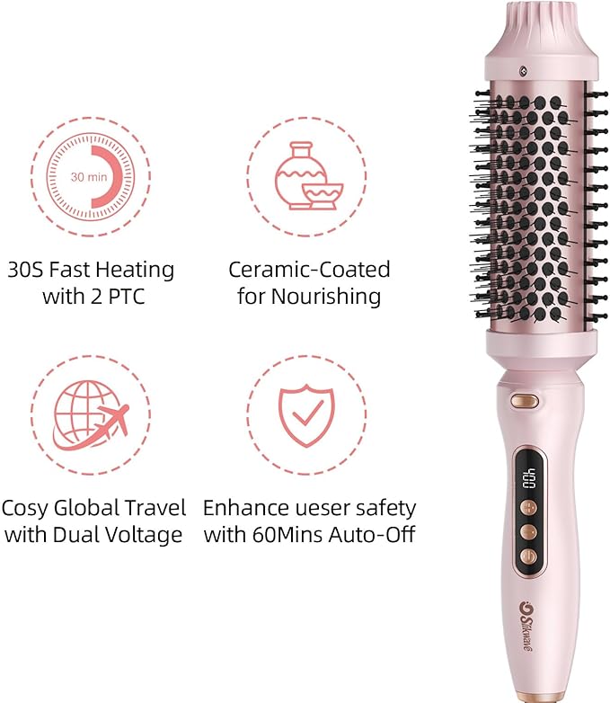 Thermal Brush, 1.7 Inch Heated Round Brush for Women, Dual Voltage Negative Ion Hot Brushes Styler for Blowout Look, Curling & Volumizing & Straightener for Dry Hair