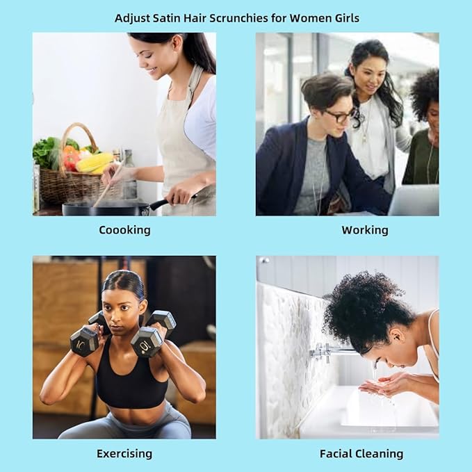 6 Pcs Black Adjust Afro Puff Hair Tie, Adjustable Hair Ties, Thick Black Hair Band, Silk Soft Ponytail Holders, Perfect for Medium Hair to Thick Thin Hair, Heavy and Curly Hair (deep black)