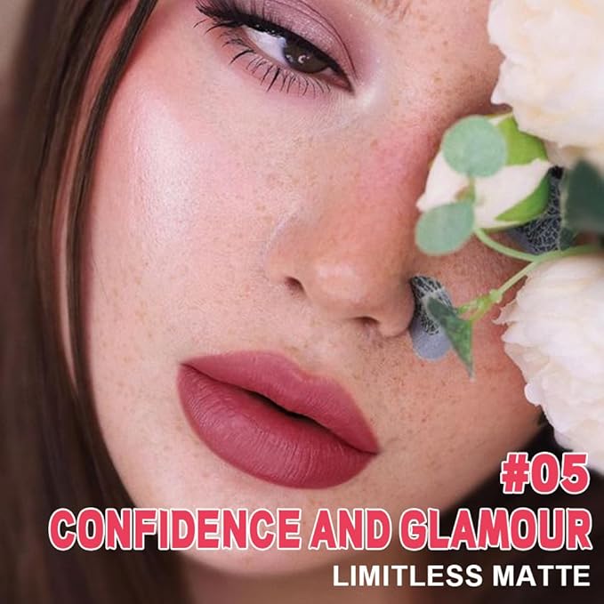 evpct 1Pcs Wine Red Matte Liquid Lipstick Lip Stain Sets for Women, Peony Flower Mauve Red Matte+Lipstick Long Lasting Permanent 24 hr Hours Magic Lipstick 24 Hours original Waterproof, 05#