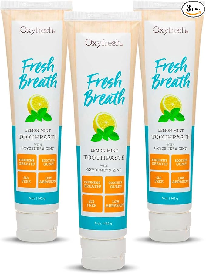 Oxyfresh Maximum Fresh Breath Lemon Mint Toothpaste - Clean Teeth & Fresh Breath - Natural Essential Oils & Natural Xylitol to Help Fight Tartar - SLS & Fluoride Free - 5 oz (Pack of 3)
