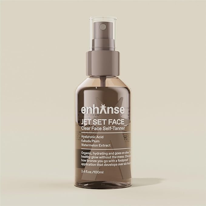 Jet Set Face Clear Self Tanner Spray for Men, Hyaluronic Acid, Hydrating Watermelon Extract, Mess & Streak Free, Anti Orange Tanning Water, 3.4 Fl Oz