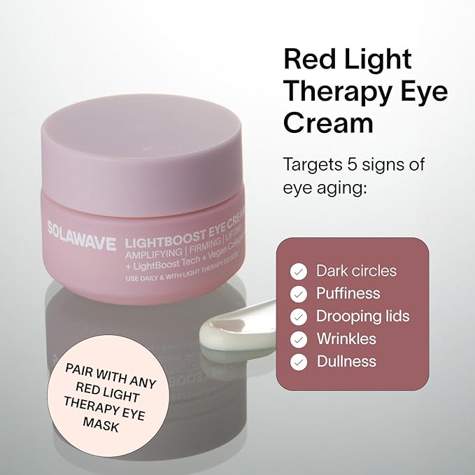 Solawave LightBoost Eye Cream | Reduces Appearance of Dark Circles, Puffiness, & Under Eye Bags | Anti Aging, Wrinkle Smoothing, Brightening, Hydrating, & Collagen Support | Enhances Red Light Therapy