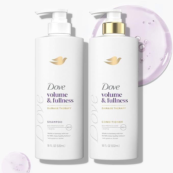 Dove Shampoo and Conditioner Set, Volume & Fullness – Daily Volumizing Hair Care Formula Infused with Collagen, 18 Oz Ea