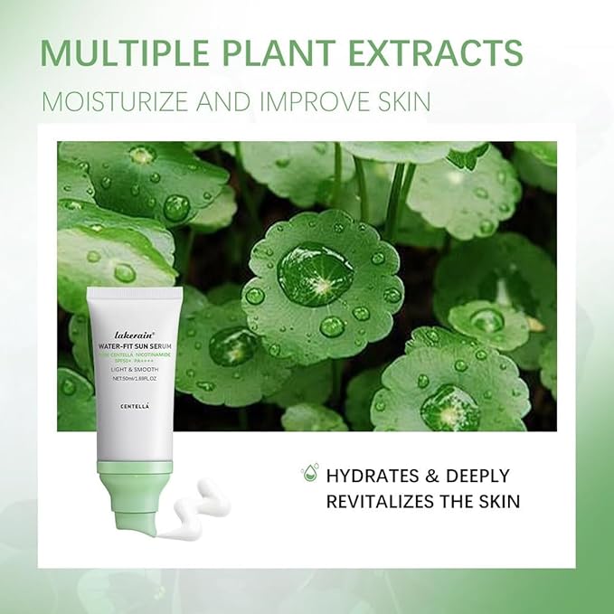2PCS Centella Sunscreen SPF 50,Face Sun Screen Long-Lasting Protection,Madagascar Sunscreen,NO White Cast - Dry Oily Skincare,Moisturizing Non-Sticky Centella Water-Fit Sun Serum for All Skin. (Green)