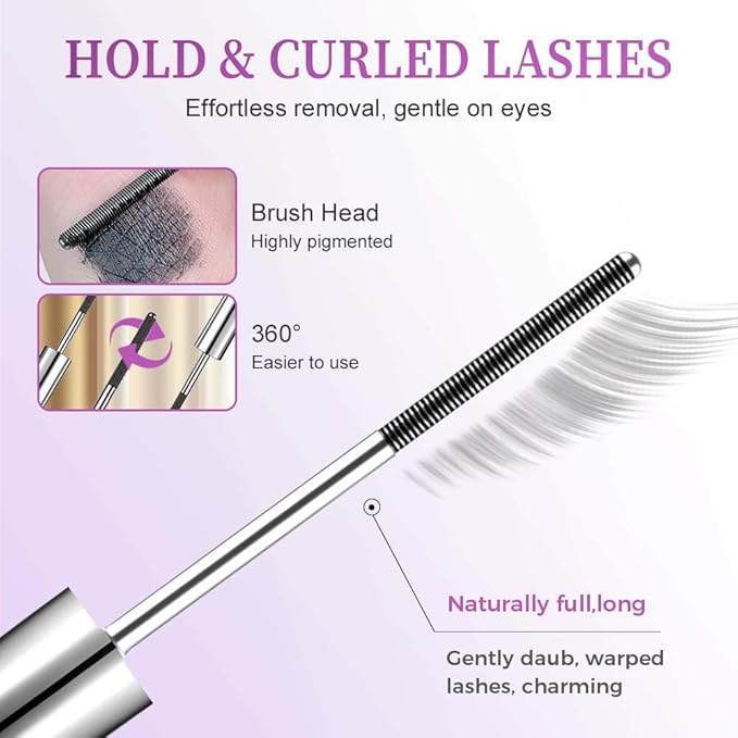 2PCS Iron Wand Mascara, Waterproof Metal Wand Mascara Volume and Length, Brushless Mascaras for Long-lasting No Clumping 3D Curling Eyelash (Black)
