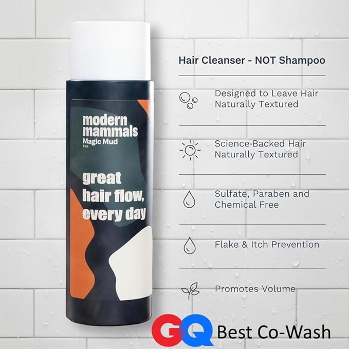 Modern Mammals Men's Shampoo Alternative I Sulfate Free CoWash I Enhances Natural Hair Volume I Lather Free, Cleansing, Hydrating, Replaces Conditioner, 2 in 1, I Barber Recommended, (8oz)