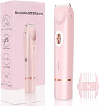 2025 New 2-in-1 Electric Bikini Trimmer for Women - Dual Head Electric Razor,Waterproof Painless Bikini Shaver, Pubic Hair Trimmer for Private Area & Body Hair, Christmas Gifts for Women，Pink