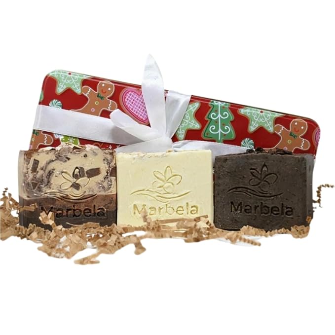 Marbela Cosmetics Santa's Cookies Gift Box - Chocolate Chunk, Natural Oats & Espresso Handmade Soaps