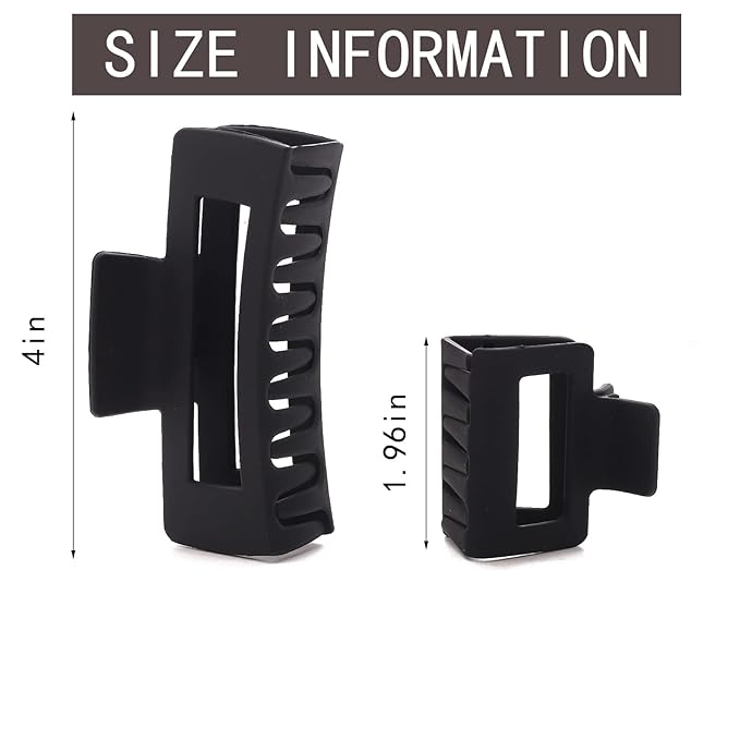 12 Pack Black Square Claw Clips, Big and Small Neutral Rectangle Hair Claw, Non-slip Matte Large Hair Clips for Women,Strong Hold jaw clip for Thick Thin Hair