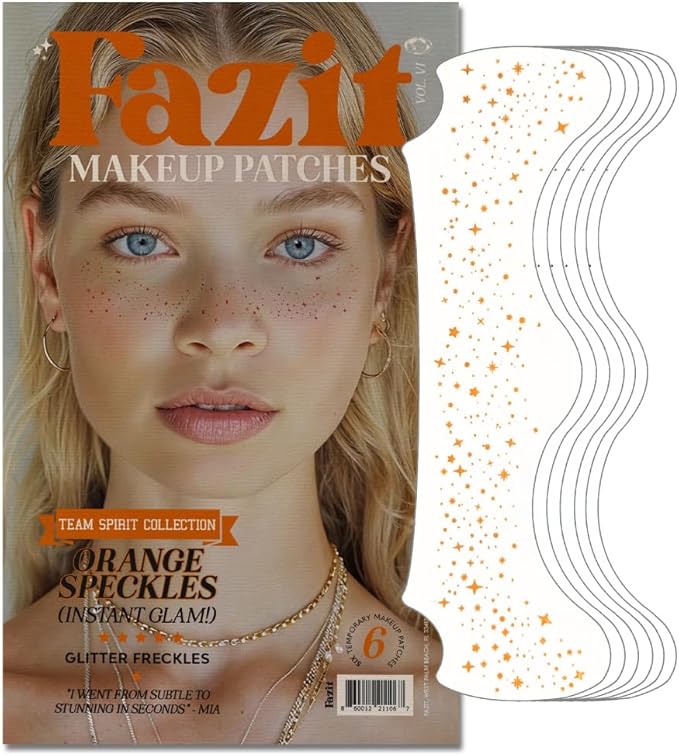 Fazit Makeup Patches - Orange Speckles - Glow Up Make-Up Patches - Cute Glitter Makeup Accessories for Women - Cosmetic Glitter for Face