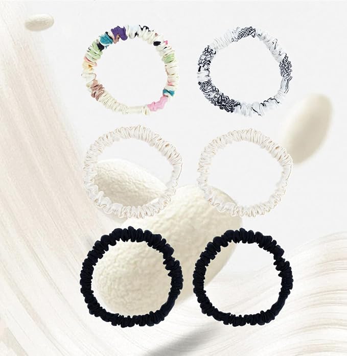 6 Pack 100% Muberry Silk Scrunchies for Women Luxury Hair Ties,No Damage Gentle Hair Bands,Ponytail Holders Silk Hair Ties for Thick and Thin or Curly Hair