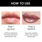 Kaely 2-in-1 Nude Brown Metallic Shine Shimmer Lip Liner & Lipstick Combo Set Kit for Women, Lightweight Hydrating Formula High Impact Full Coverage Lipstick and Lip Liner Makeup Gloss 18