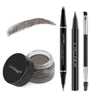 LAVONE Eyebrow Pencil Makeup Kit, with Waterproof 2-IN-1 Microblading Eyebrow Pen, Eyebrow Pomade, Eyeliner and Dual-ended Eyebrow Brush, Brow Pencil Kit for Natural Eyebrows - Ebony