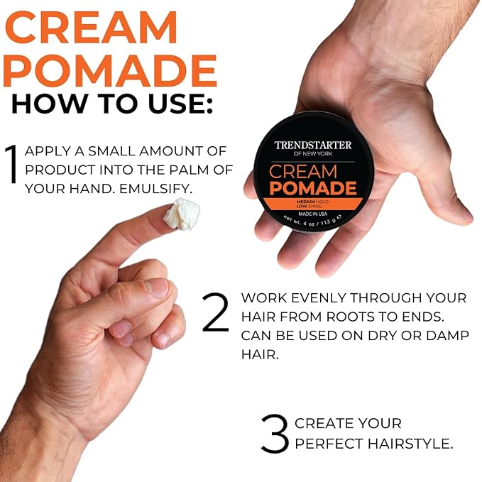 TRENDSTARTER - CREAM POMADE (4oz) (PACK of 2) - Medium Hold - Low Shine - Water-Based All-Day Hold Premium Hair Styling Pomade Putty Products