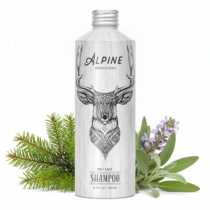 Alpine Provisions Natural & Organic Shampoo with Fir & Sage – Plant-Based Shampoo for Men & Women with Aloe Vera, Jojoba & Essential Oils – Sulfate-Free, Vegan, Hydrating Hair Repair – 16.9 fl oz