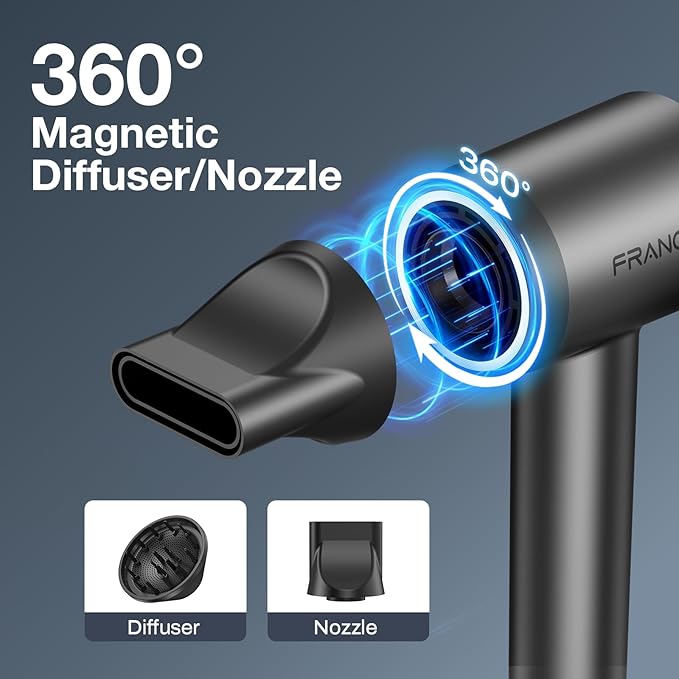 Professional Hair Dryer, 150,000 RPM High-Speed & 200 Million Negative Ions, Intelligent HD Display, Low Noise 51dB, Magnetic Diffuser & Nozzle, Travel Gift for Women