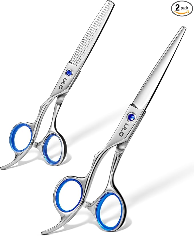 ULG Left Handed Hair Cutting Scissors Thinning Shears Kit Professional Barber Hairdressing Texturizing Salon Razor Edge Scissor Stainless Steel 6.5 inch