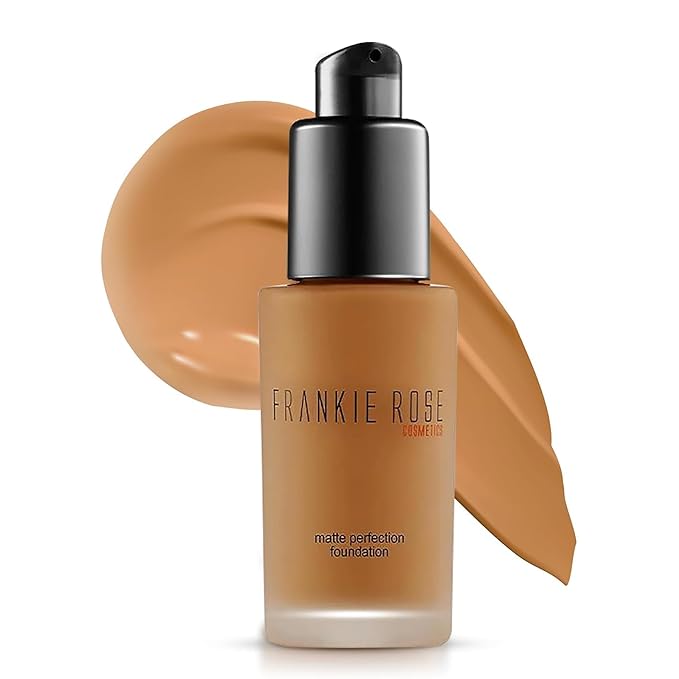 Frankie Rose Cosmetics Matte Perfection Foundation Makeup – Long-Lasting, Hydrating Foundation for Semi-Matte Finish - Foundation Full Coverage for All Skin Types - (Latte) 1.0 US fl oz / 30 ml