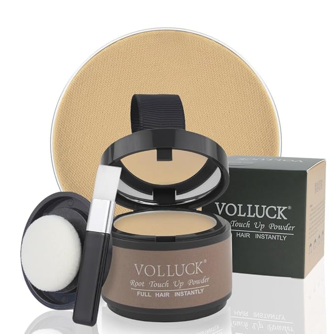 VOLLUCK Root Touch up Powder, Instant Hairline Powder for Thinning Areas and Gray Hair Coverage, Natural and Non-greasy Root Cover up for Women and Men (Medium Blonde, 0.14 Ounce)