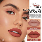 evpct 1Pcs Reddish Brown Matte Lip Liner and Liquid Lipstick Stain Makeup Set for Women, Cranberry Red Long Lasting Smudge Proof Lipstick labiales matte mate larga duracion listip 24 hours originales