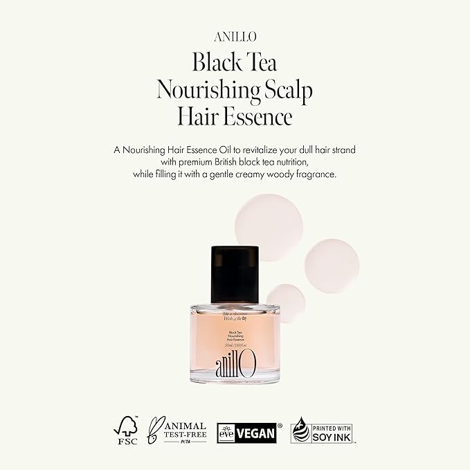 Black Tea Nourishing Hair Essence with Green Tea, Protein & Biotin for Nourishment and Shine, Creamy Woody Scent, Paraben-Free (50ml / 1.69 fl. Oz)