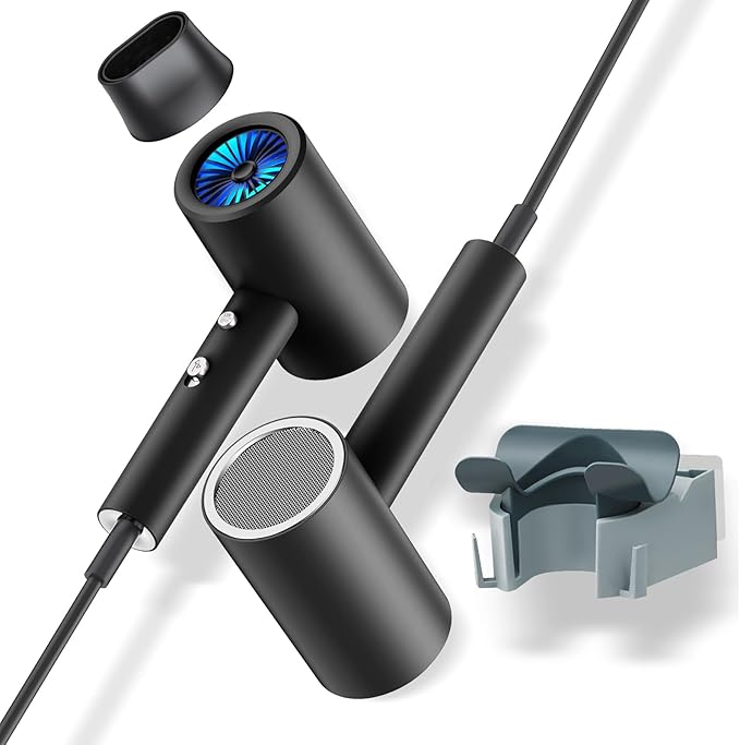 Salon Styling Hair Dryer with Wall Holder【Blue Light Negative Ions】 Fast Drying，High Power HairDryer for Home & Travel【Equipped 360 Rotatable Blow Dryer Stand 】 110V Matte Texture - Graphite Ash