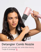 Hair Dryer with Comb & Diffuser Attachment for Curly Hair, PLUZZ 200M Negative Ionic Blow Dryer Brush, High-Speed Brushless Motor Hairdryer Fast, Portable Travel Hair Dryers Quiet, Women/Men/Kids