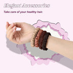 8Pcs Mulberry Silk Scrunchies & Hair Ties - No Crease Skinny Scrunchies Elastic Set for Women All Hair Types, Reduces Breakage (Earth Tones)