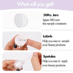 3 Gram Sample Containers With Lids, 50 Count Tiny Jars, Empty Lip Balm, Mini Cosmetic Makeup Travel Containers With Labels, Mini Disposable Spatulas