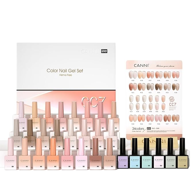 CANNI CC7 30 Pcs 9ML Hema-Free Jelly Gel Nail Polish Set with Base Top Coat- Jelly Nude Pink Translucent Gel Polish Colors Kit, Soak Off LED Nail Manicure Kit DIY at Home Salon Gifts