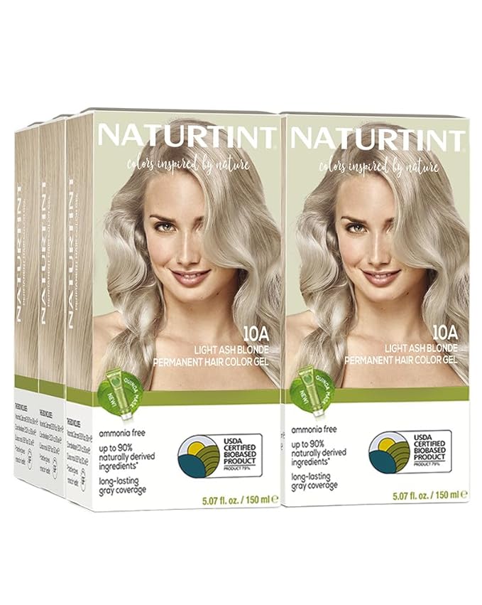 Naturtint 10A Light Ash Blonde Permanent Hair Color (Pack of 6), Ammonia Free, Vegan, Cruelty Free, up to 100% Gray Coverage, Long Lasting Results (Packaging may vary)
