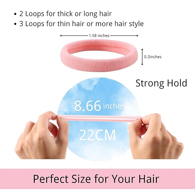 LuSeren 120 Pcs No Damage Thick Hair Ties, Large Soft Seamless Nylon Cloth Hair Elastics for Women, Light Color