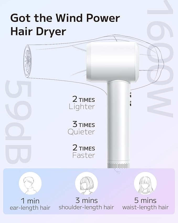 Hair Dryer, Ionic High-Speed Blow Dryer for Fast Drying with Brushless Motor, Portable Professional Hair Dryers with Magnetic Concentrator, Quiet Compact Hairdryer for Women & Men, Travel/Home/Salon