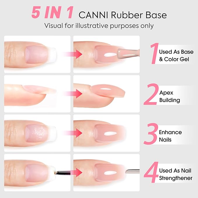 CANNI Rubber Base Gel Nail Polish Set- 6 Pcs 9 Ml Clear Milky White Neutral Nude Pink Colors Rubber Base for Nails, Soak Off LED Nail Gel Manicure Kit DIY at Home Salon Gifts