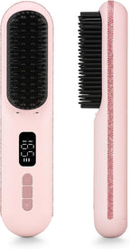 Hair Straightener Brush, Portable Cordless Mini Straightening Brush for Travel, 300M Negative Ions for Frizz-Free Shine, Fast Heating,Hot Comb Hair Straightener with 9 Temps for Women
