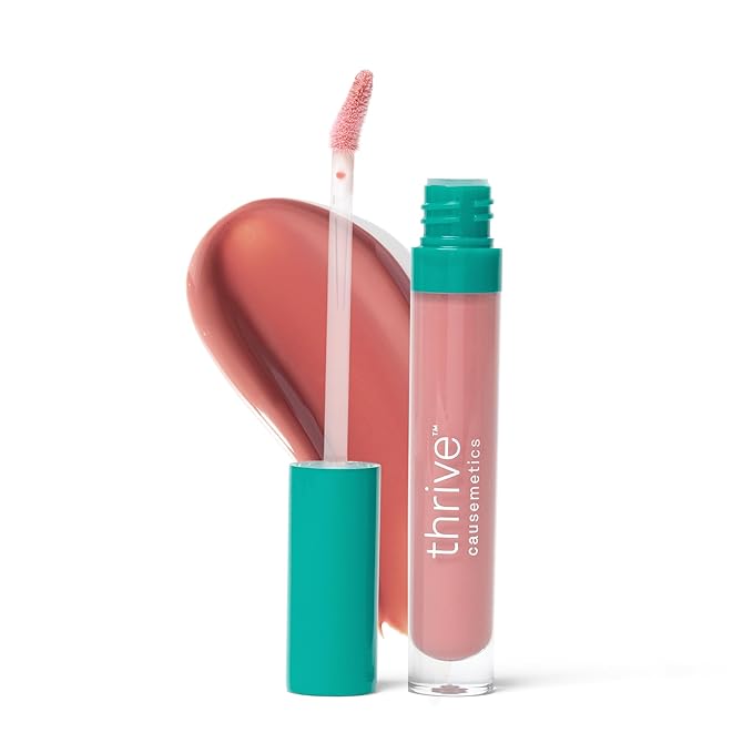 Thrive Causemetics Sheer Strength Lip Plumping Peptide Gloss, Lip Plumper with Vitamin E, Peptides, Plumps, Smooths & Hydrates Lips, High Shine, Vegan & Cruelty Free, Kaisa (Dusty Rose)