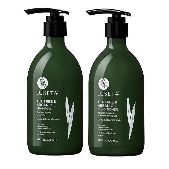 Luseta Shampoo and Conditioner Set with Tea Tree and Argan Oil for Oily Hair Clarifying, Fighting Dandruff Sulfate Paraben Free for Men and Women 2x16.9oz