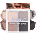 Kaely Powder Eyeshadow Quad, Smoky Black Gray Matte Glitter Eyeshadow Palette Makeup, Neutral Eye Shadow Palette for Older Women Pigmented Waterproof, sombras para ojos, Blendable, Cruelty-free, 07