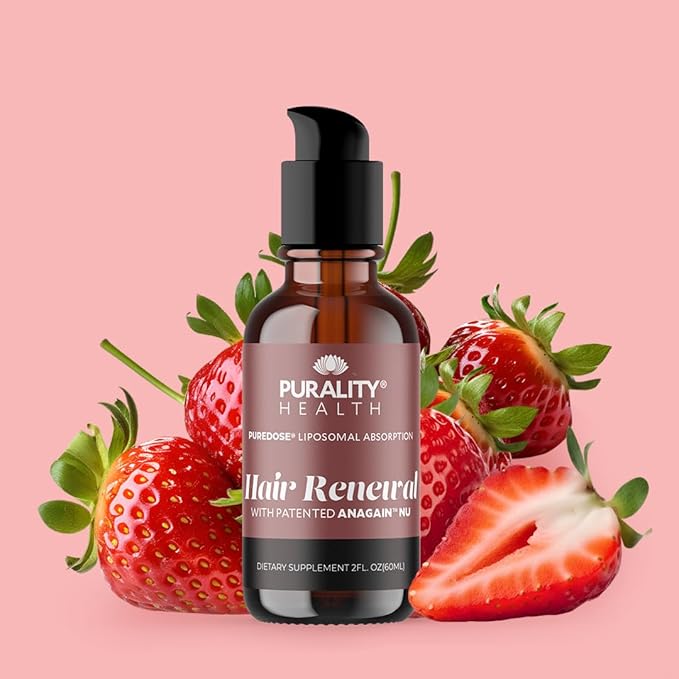 Purality Health Liposomal Hair Renewal, AnaGain Nu & Biotin, Supports Thicker, Fuller Hair, May Reduce Shedding & Promote Regrowth, Highly Absorbable Liquid Formula, Strawberry Flavor, 30 Servings