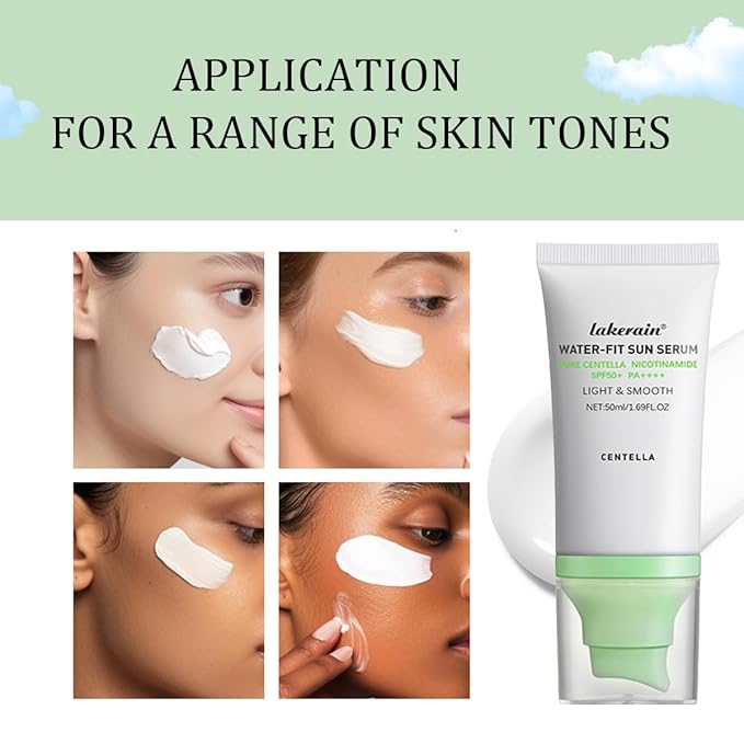 2PCS Centella Sunscreen SPF 50,Face Sun Screen Long-Lasting Protection,Madagascar Sunscreen,NO White Cast - Dry Oily Skincare,Moisturizing Non-Sticky Centella Water-Fit Sun Serum for All Skin. (Green)